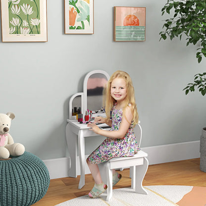 Kids Dressing Table and Chair Set, Makeup Desk with Drawer, White Toy Vanity at Gallery Canada