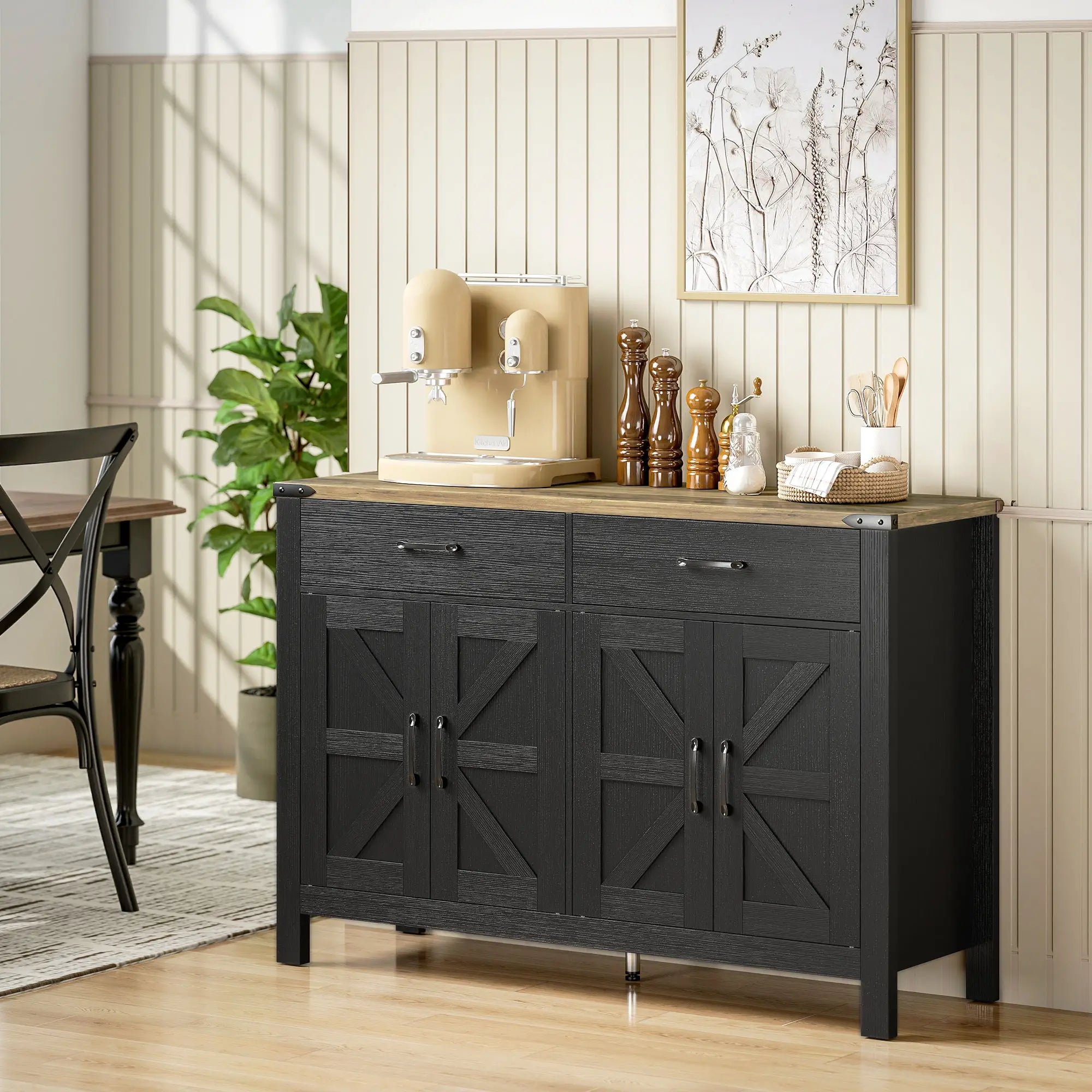 Farmhouse Sideboard Buffet Cabinet, 2 Drawers, Shelves Storage Cabinets at Gallery Canada