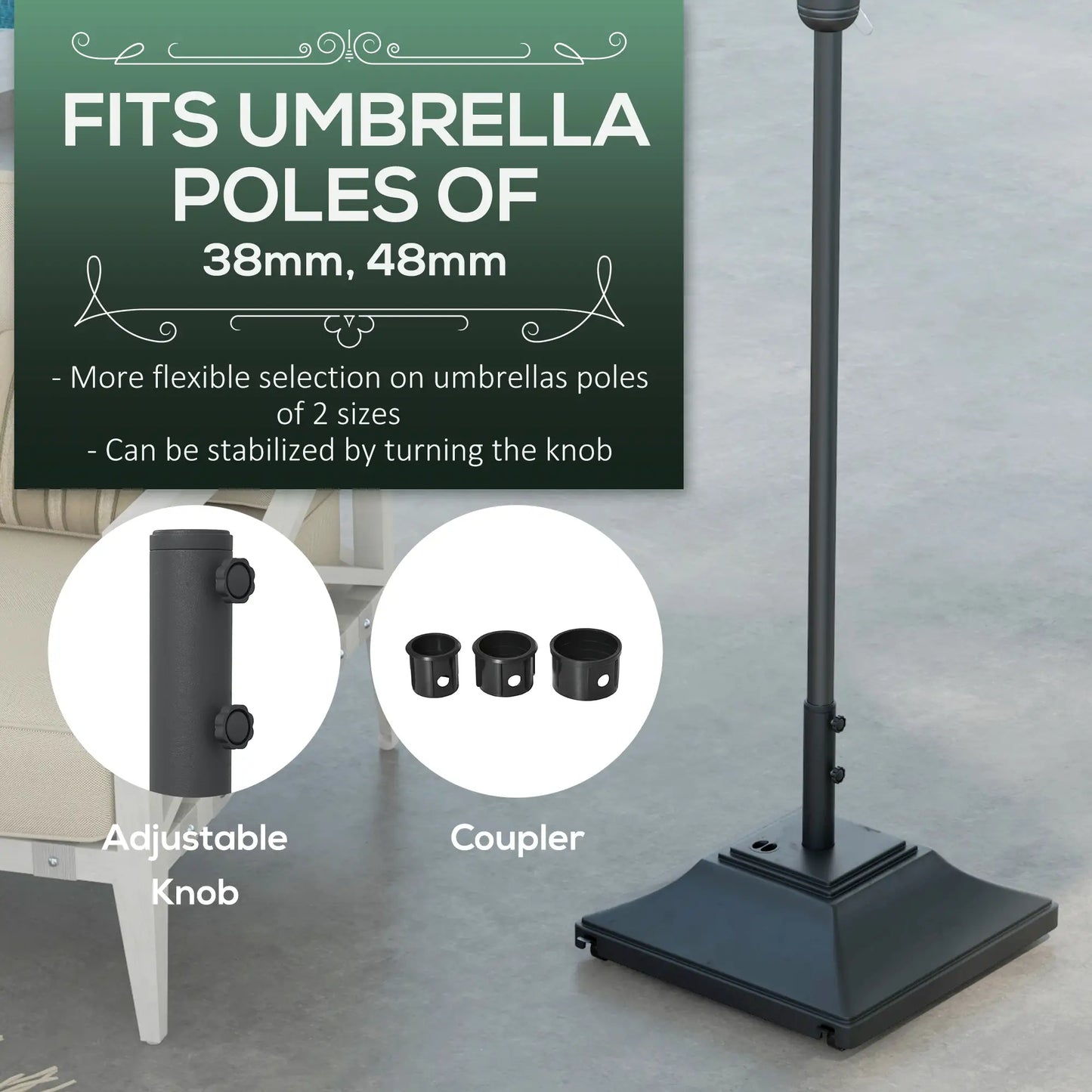 Square Umbrella Base With Wheels, 99 Lbs Water Or 132 Lbs Sand Filled, Black Umbrella Bases at Gallery Canada