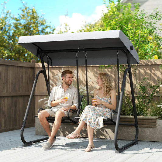 Patio Swing Chair w/Adjustable Canopy Outdoor Porch Swing Glider w/Dual Independent Seats 2-Seat Grey Patio Swings with Stand Grey, Black at Gallery Canada