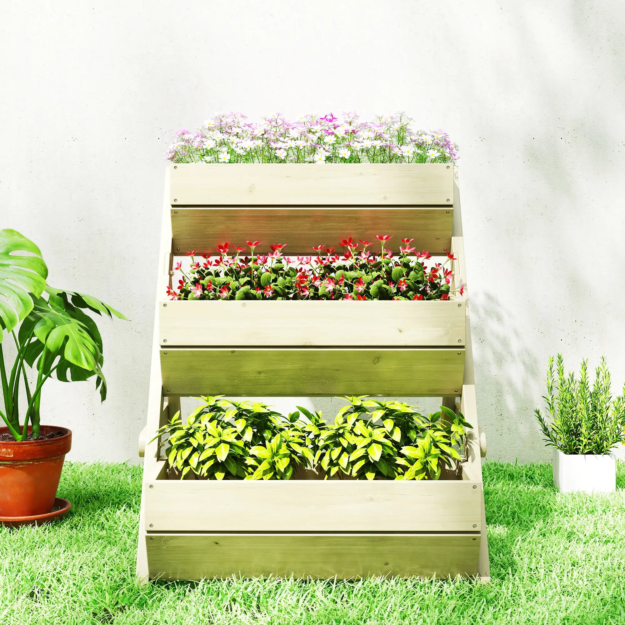 3 Tier Elevated Planter Box, Wooden Raised Garden Bed, 26