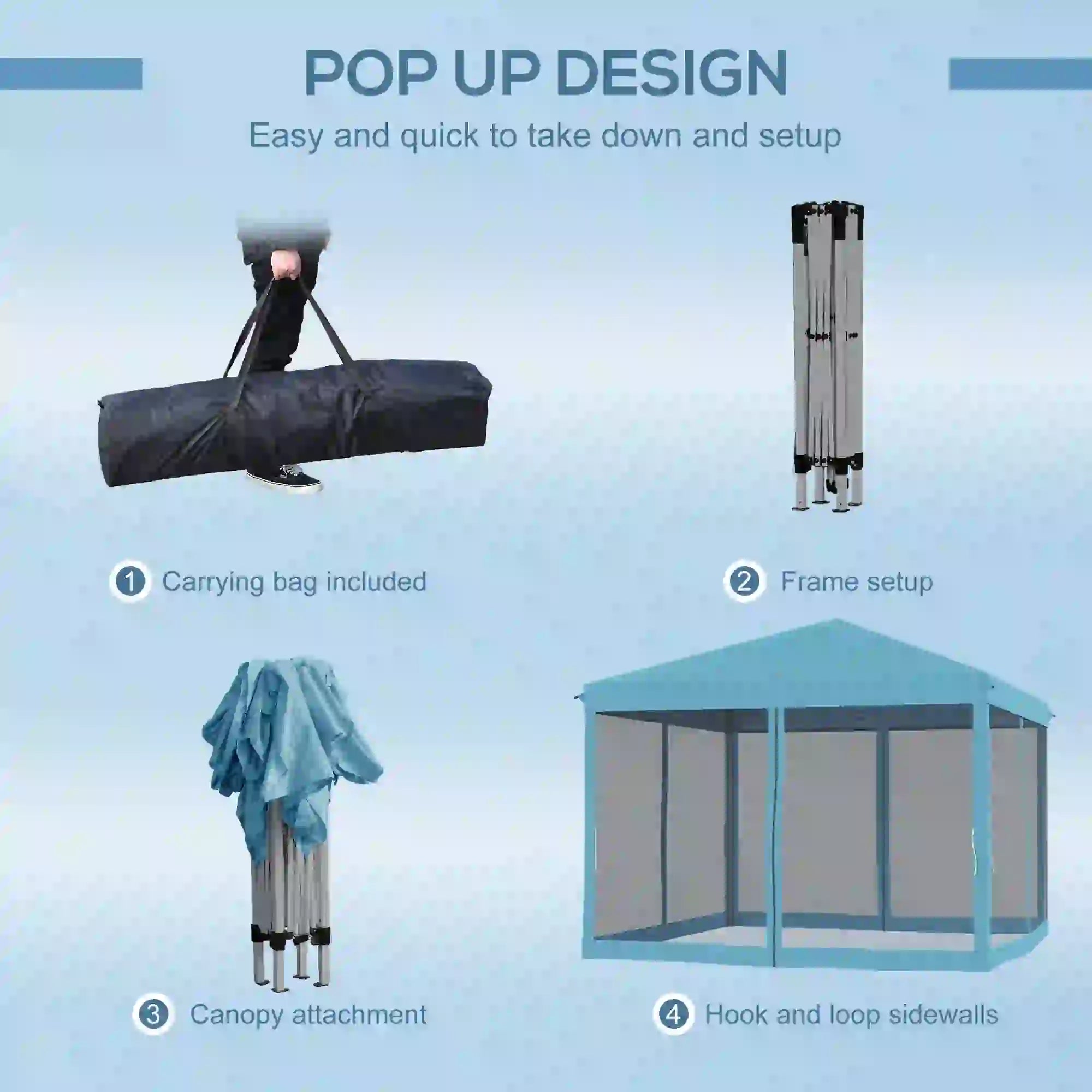 10' x 10' Pop Up Canopy Tent, Removable Mesh Sidewalls, Carry Bag, Light Blue Pop Up Canopies at Gallery Canada