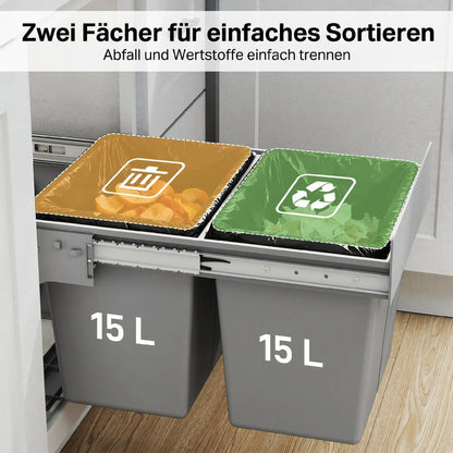 Tiroir à déchets, poubelle sous évier, 2 compartiments, 4 gallons chacun, gris clair, gris clair