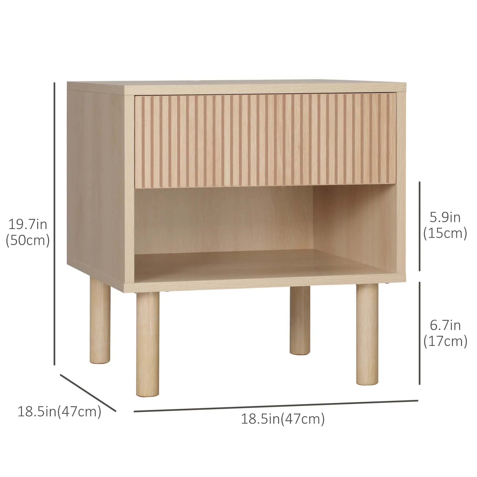 Modern Bedside Table with Drawer, Open Shelf, Natural Bedside Tables at Gallery Canada