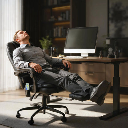 7-Point Vibrating Massage Chair, Reclining Office Chair, Footrest, Black Massage Chairs at Gallery Canada