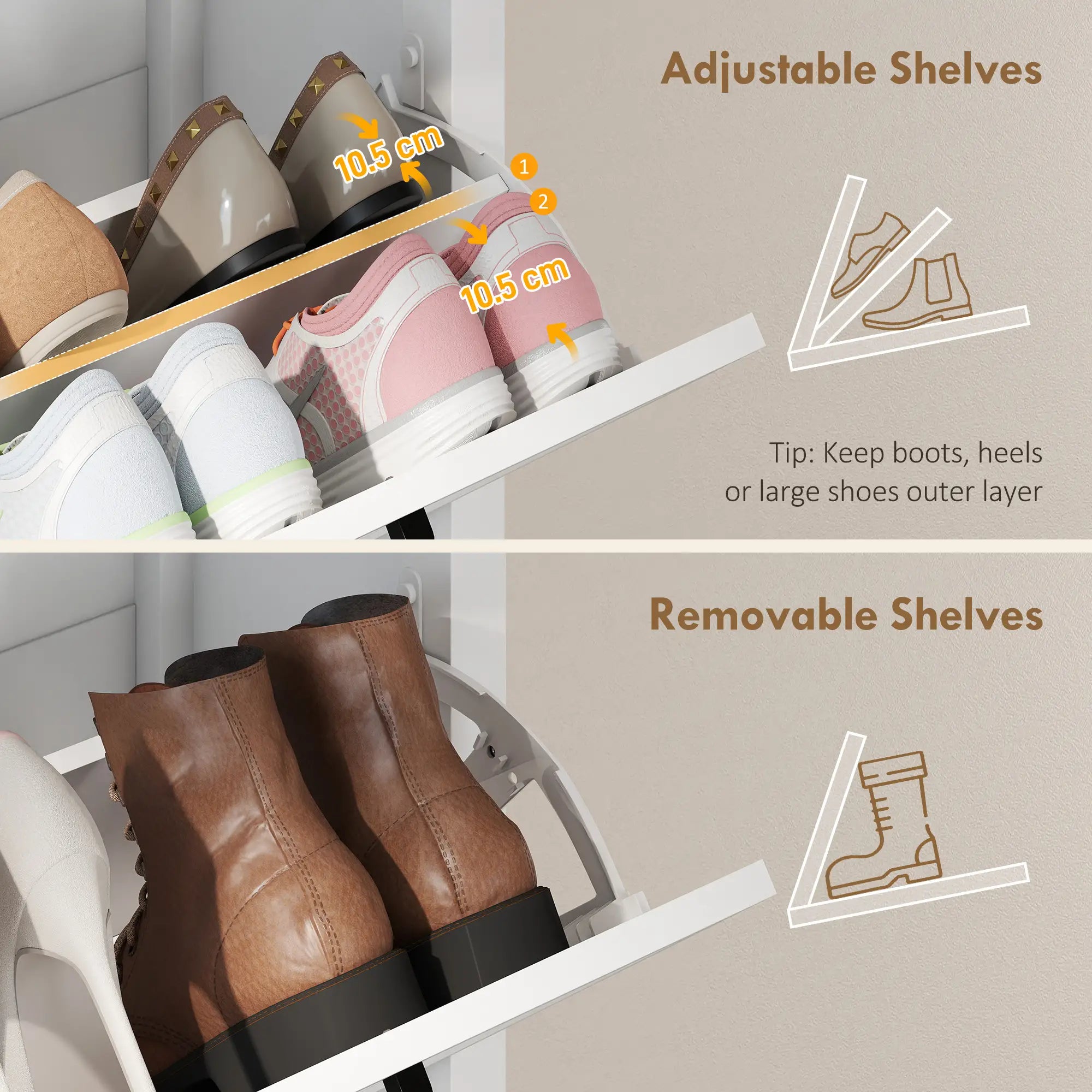 Shoe Cabinet with 3 Flip Drawers, Farmhouse Narrow Shoe Storage Cabinet with Adjustable Shelves, White Shoe Storage Cabinets & Racks at Gallery Canada