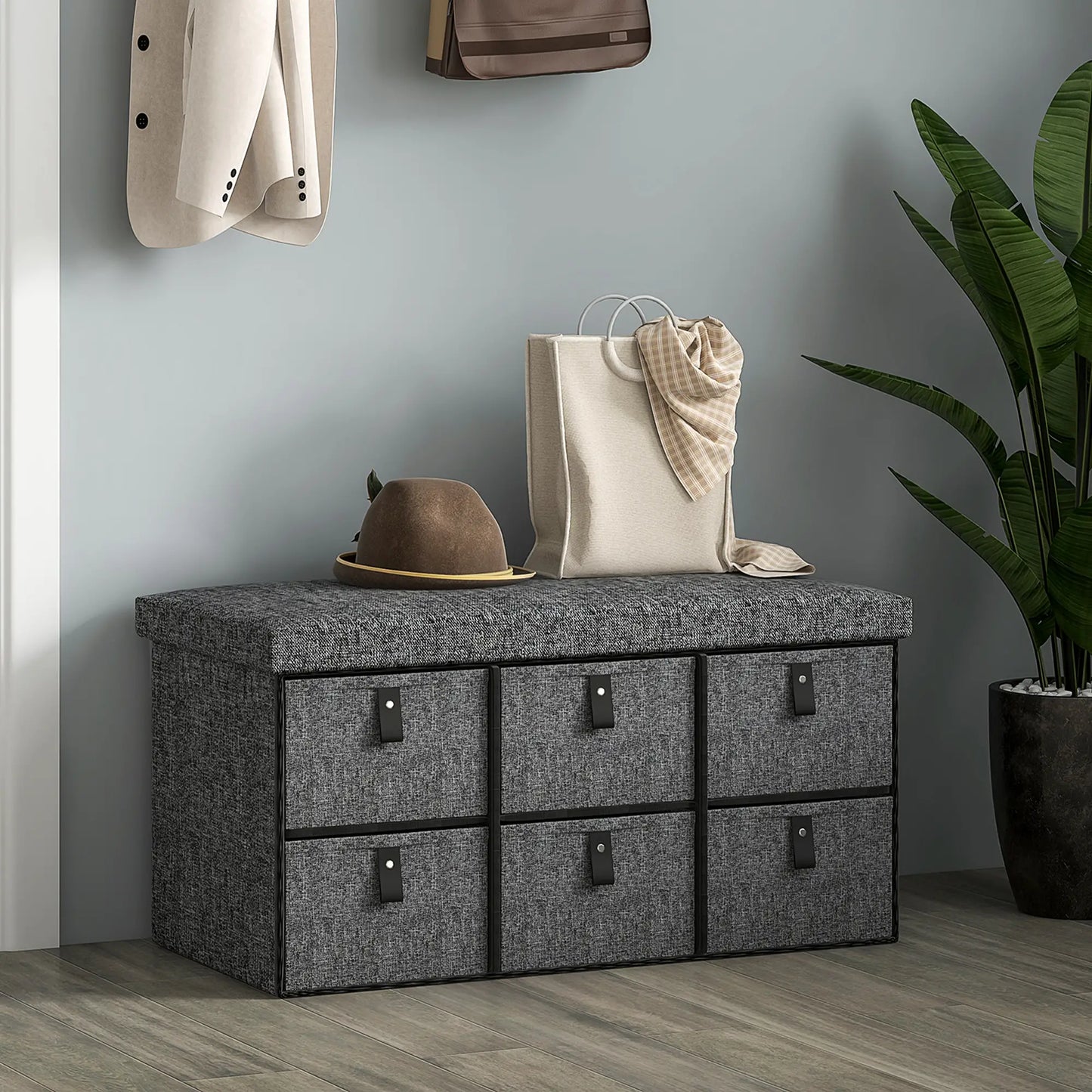 Shoe Bench with Seat, 6 Fabric Drawers, Charcoal Grey Shoe Storage Cabinets & Racks at Gallery Canada