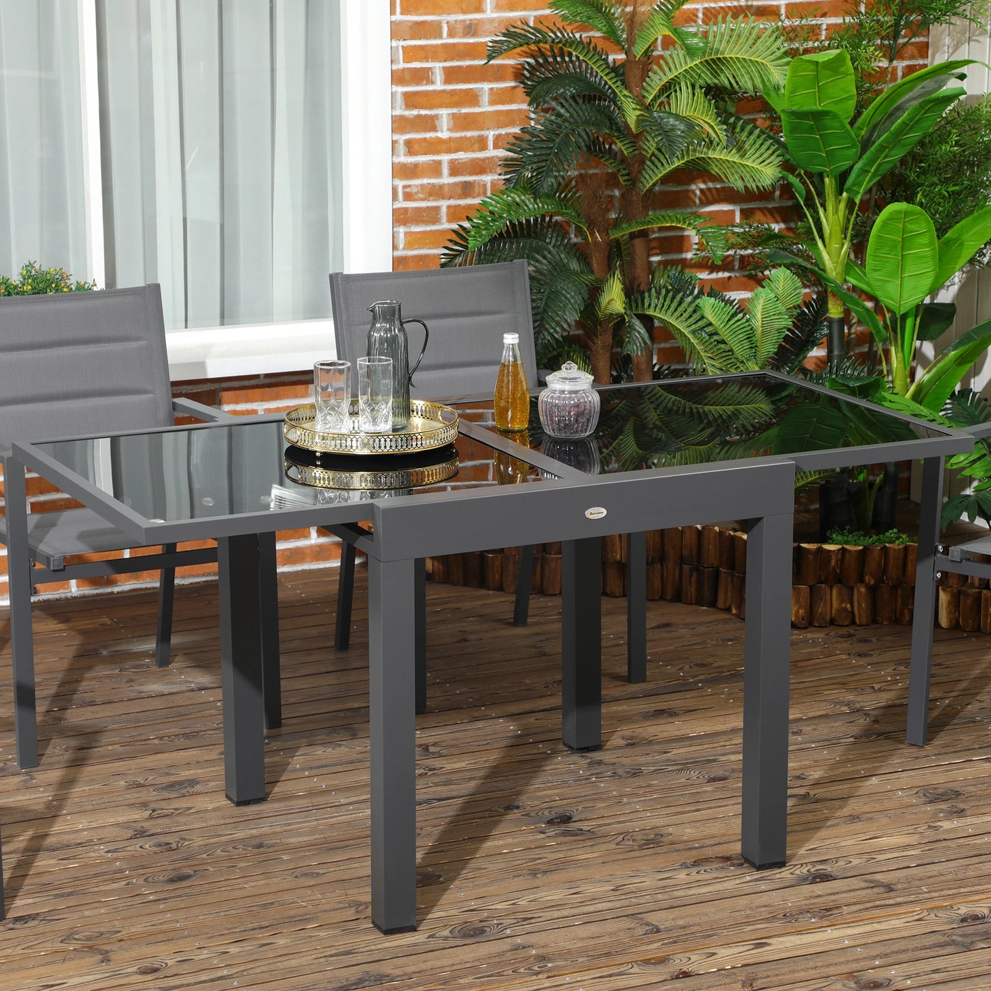 63" Extendable Outdoor Dining Table, Aluminum Frame, Tempered Glass, Black Patio Dinning Tables at Gallery Canada