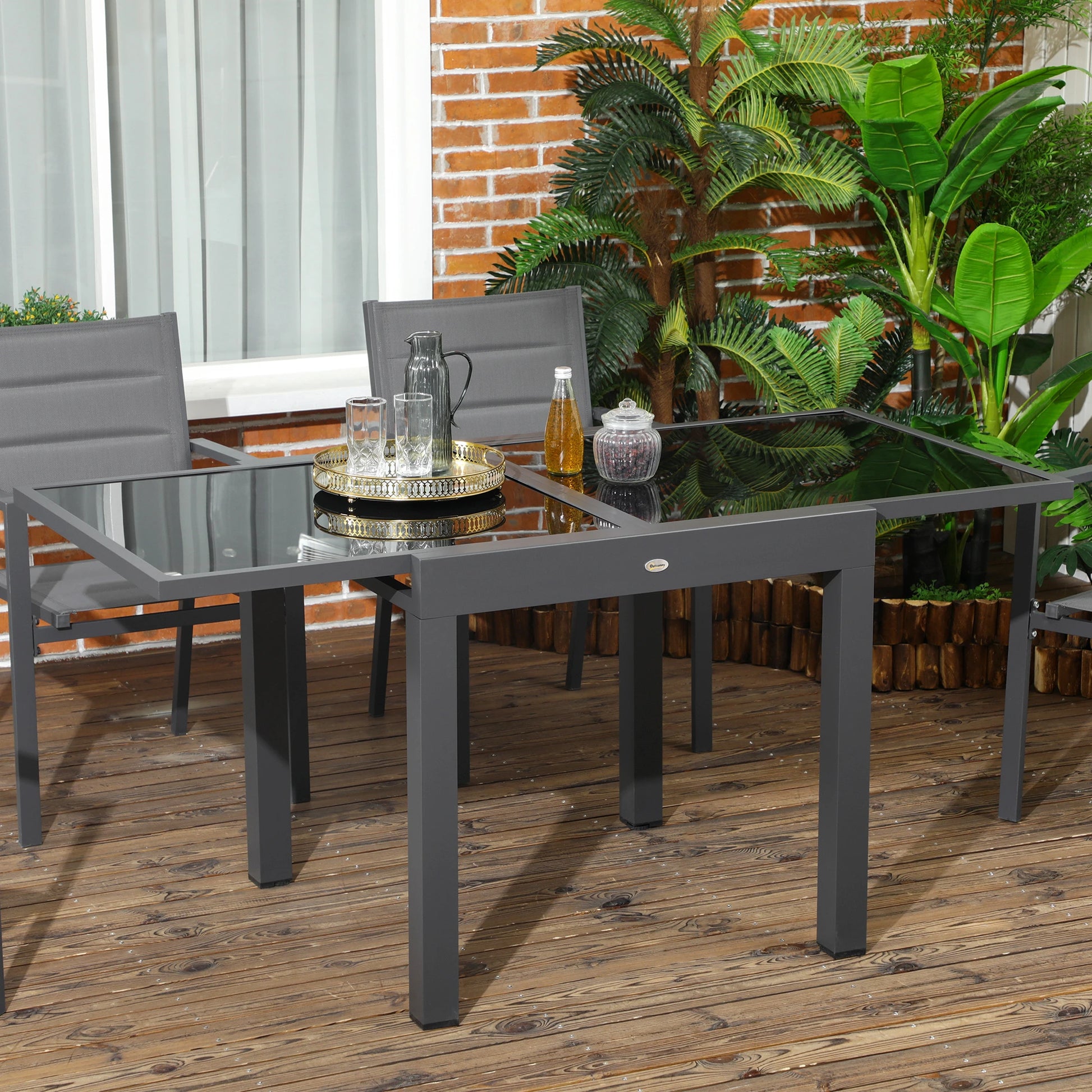 63" Extendable Outdoor Dining Table, Aluminum Frame, Tempered Glass, Black Patio Dinning Tables at Gallery Canada
