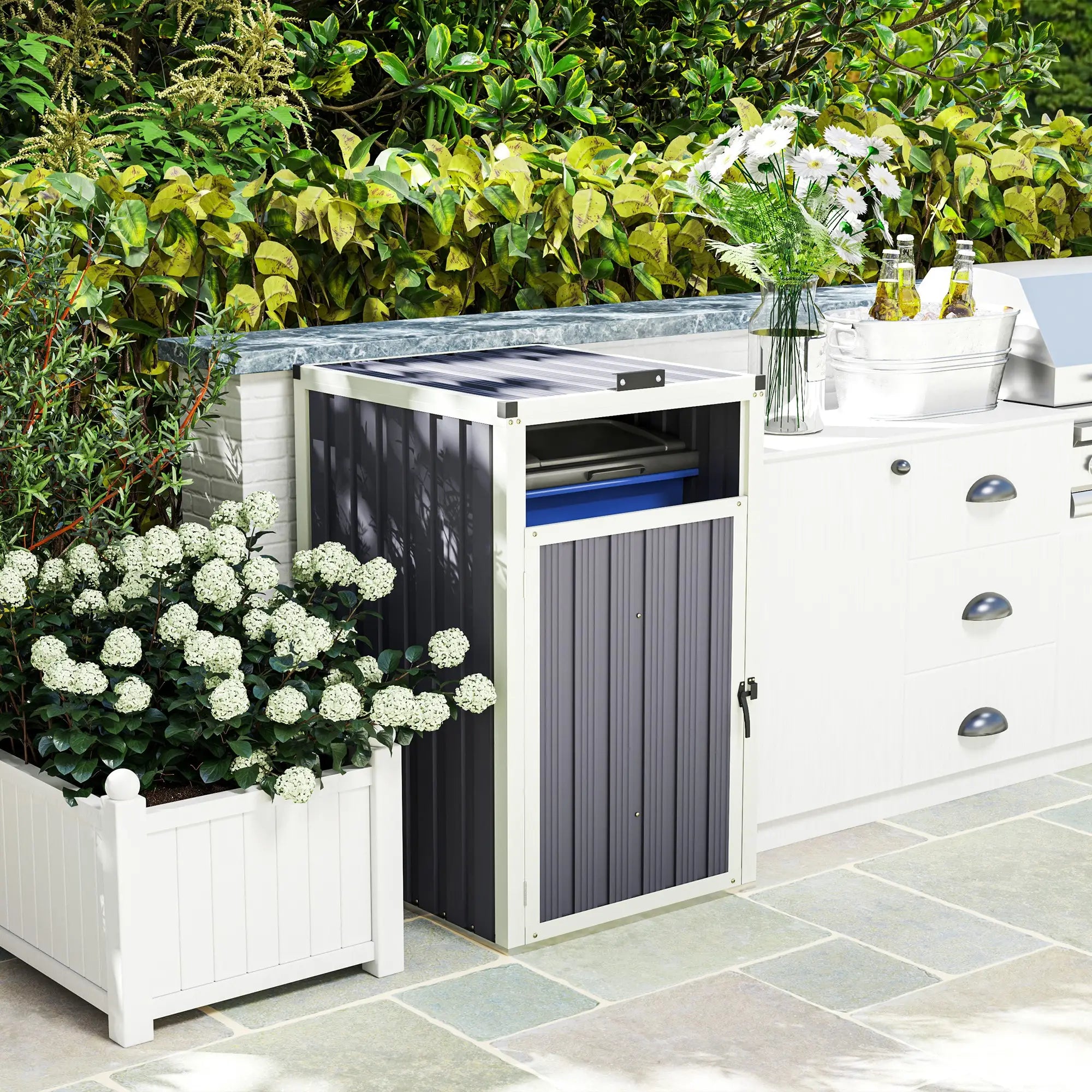 Lockable Outdoor Storage Shed, Single Garbage Bin, Galvanized Frame, Dark Grey Sheds at Gallery Canada