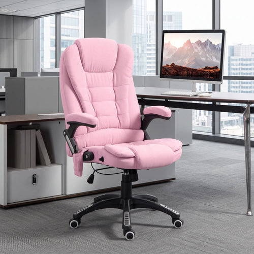 6 Point Vibrating Massage Chair, High Back Executive, Reclining, Swivel Wheels, Pink