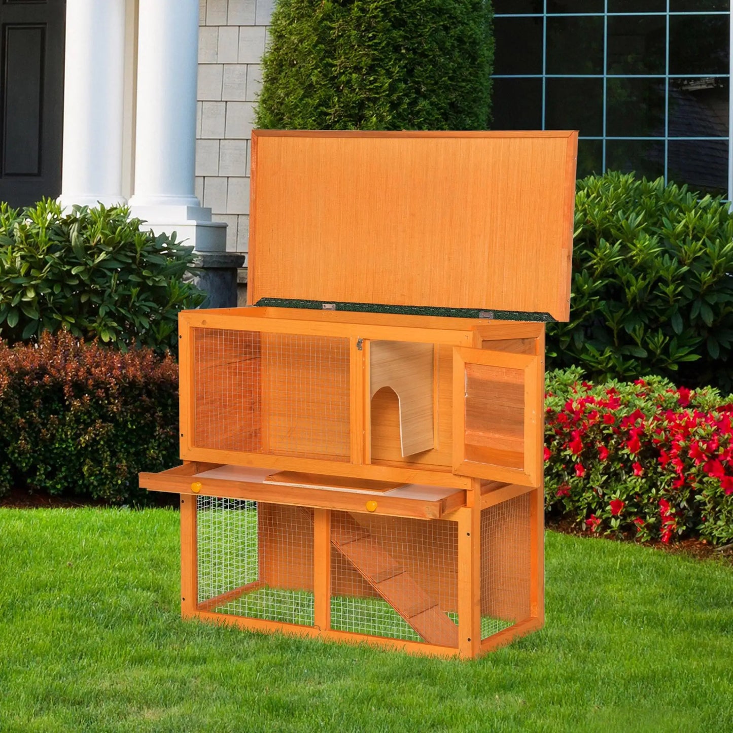 Wooden Rabbit Hutch, Small Animal Cage, 2-Level with Run Rabbit Hutch at Gallery Canada
