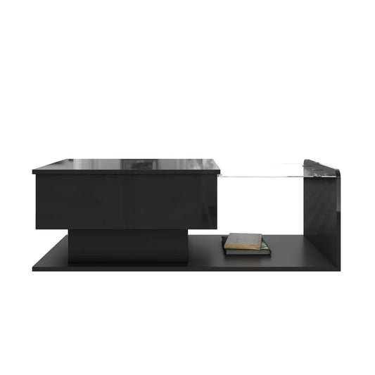 Coffee Table, Tempered Glass Top, LED Light, Adjustable Height, 39.5" L x 19.5" W x 13" H, Black Coffee Tables Black at Gallery Canada