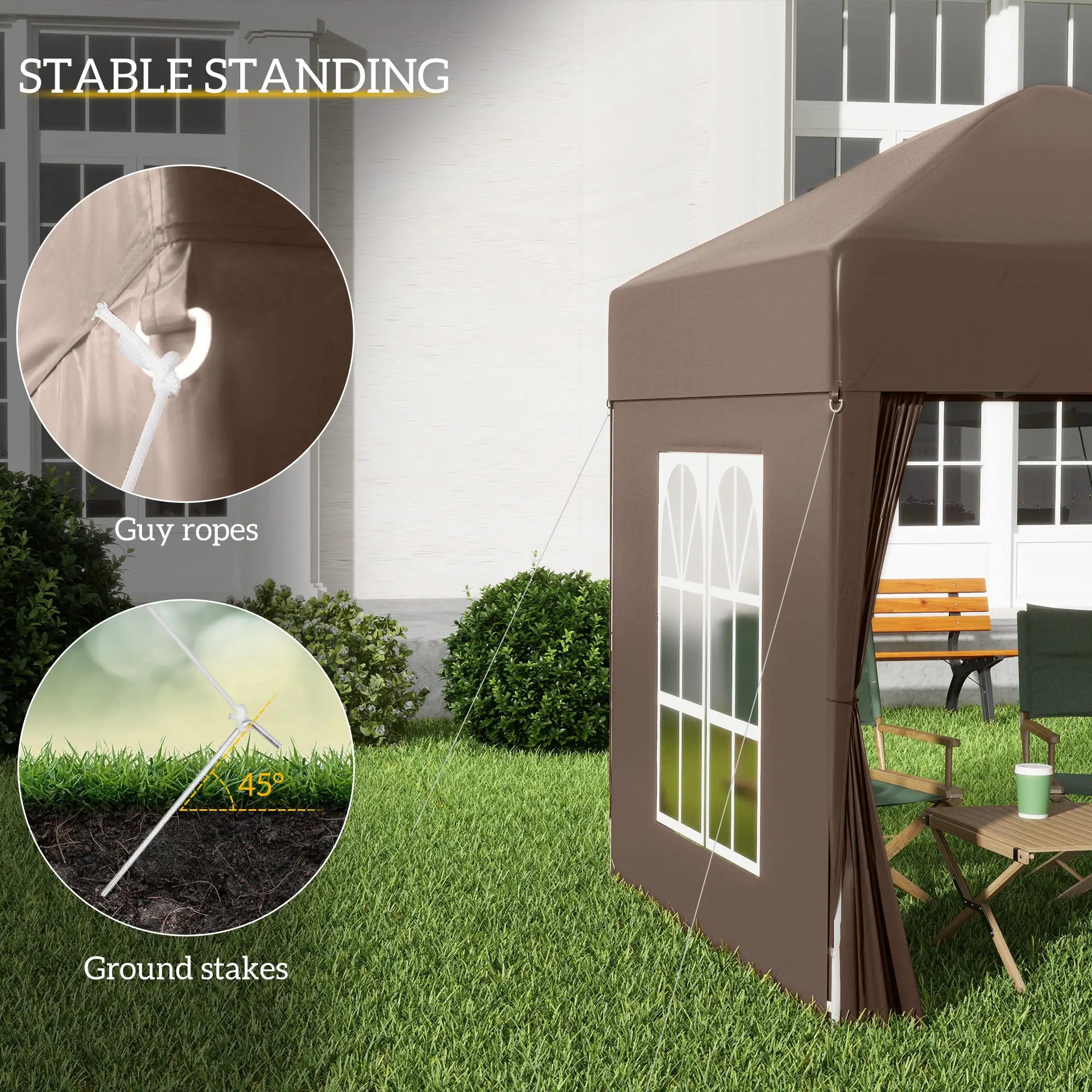 6.6'x6.6' Pop Up Canopy Tent, Instant Sun Shelter, Brown Pop Up Canopies at Gallery Canada