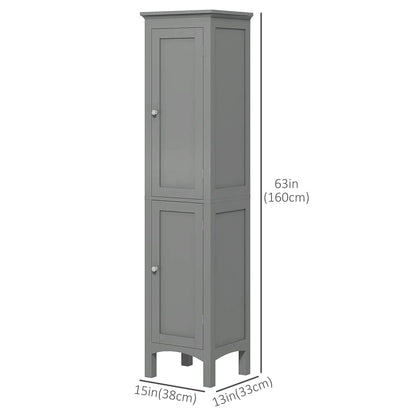 Tall Bathroom Cabinet, Freestanding Storage, Adjustable Shelves, 15" x 13" x 63", Grey Bathroom Cabinets at Gallery Canada