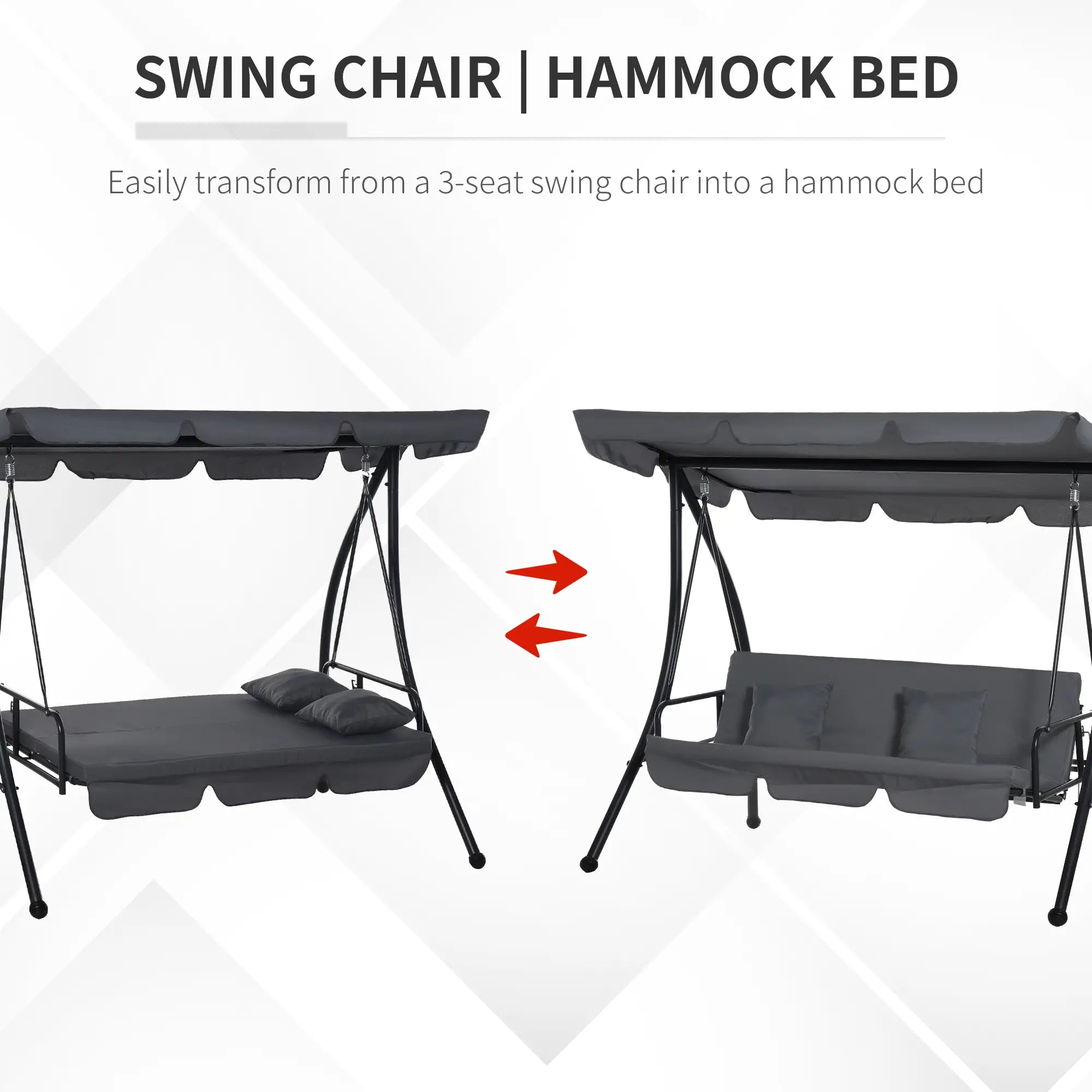 3 Person Patio Swing Chair, Convertible Hammock, Dark Grey Patio Swings with Stand at Gallery Canada