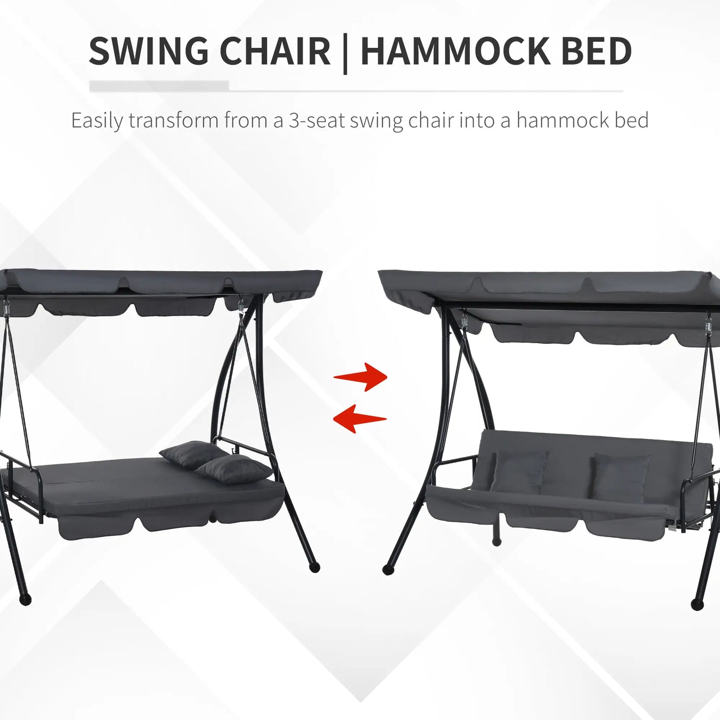 3 Person Patio Swing Chair, Convertible Hammock, Dark Grey Patio Swings with Stand at Gallery Canada