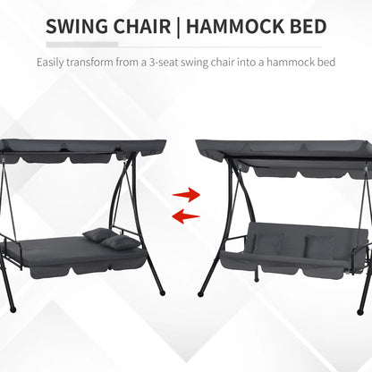 3 Person Patio Swing Chair, Convertible Hammock, Dark Grey Patio Swings with Stand at Gallery Canada