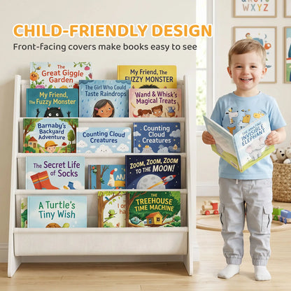 Fabric Kids Bookshelf, 4-Tier Toddler Sling Book Rack, White Baby & Kids Storage at Gallery Canada
