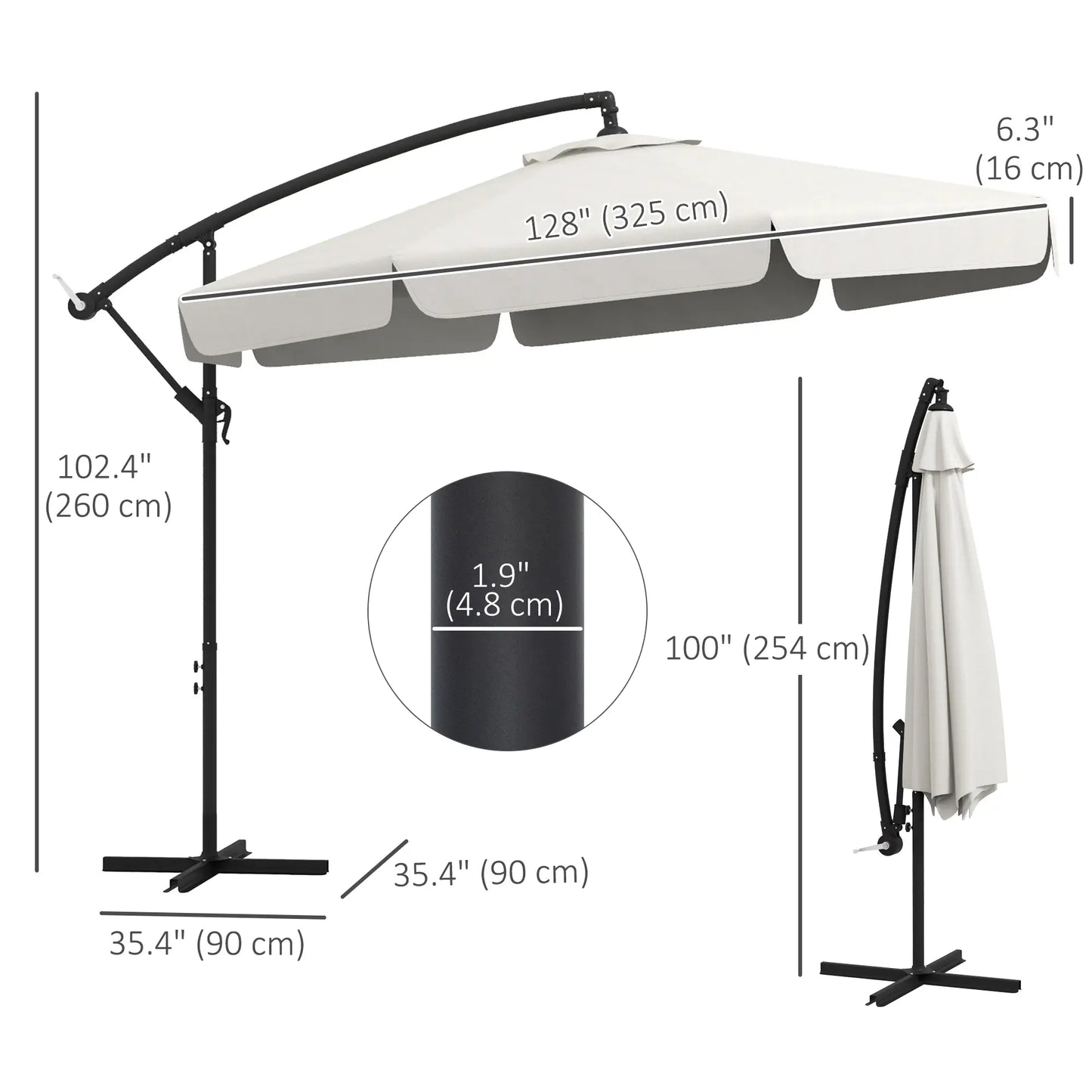 11 FT Cantilever Patio Umbrella, Cross Base, 8 Ribs, Cream White Offset Cantilever Umbrellas at Gallery Canada