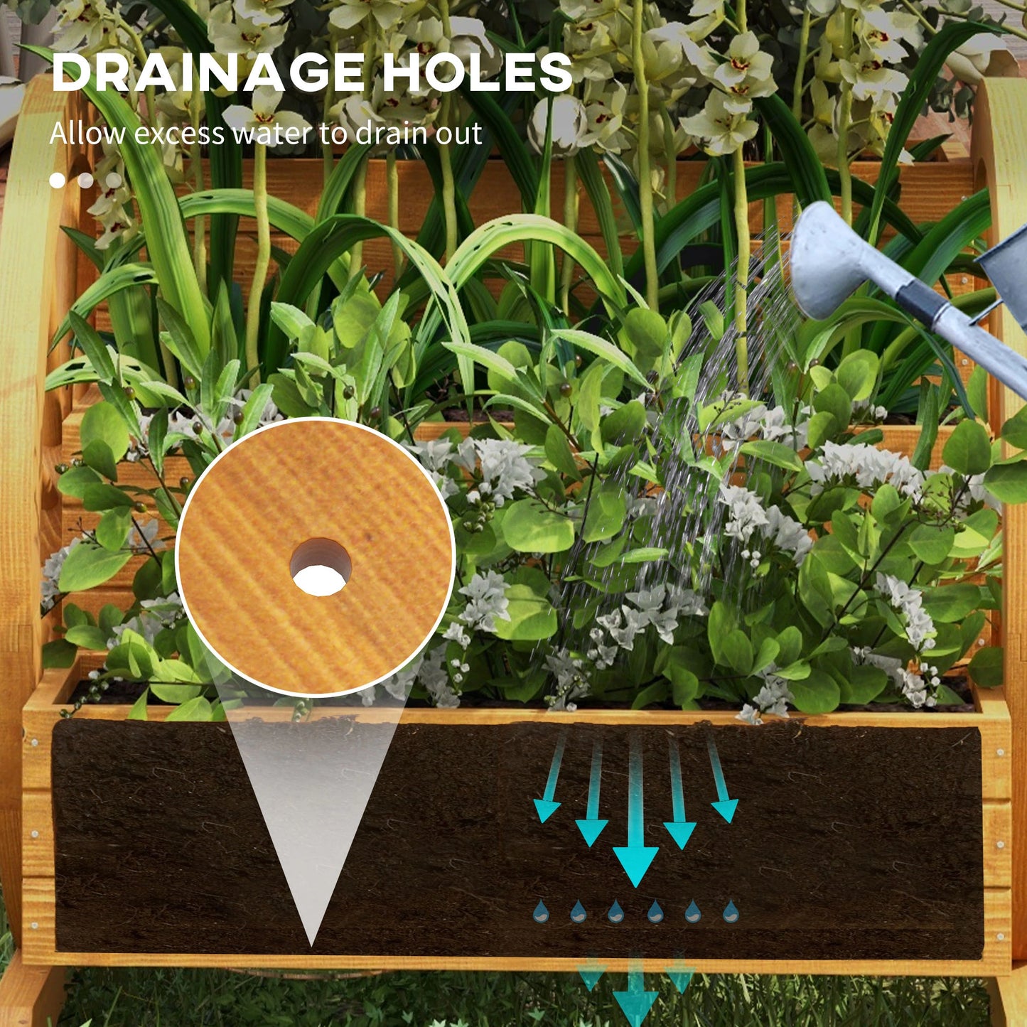 Wooden Wagon Planter Box, 3-Tier Raised Garden Bed, 24" x 24" x 22" Raised Garden Beds at Gallery Canada