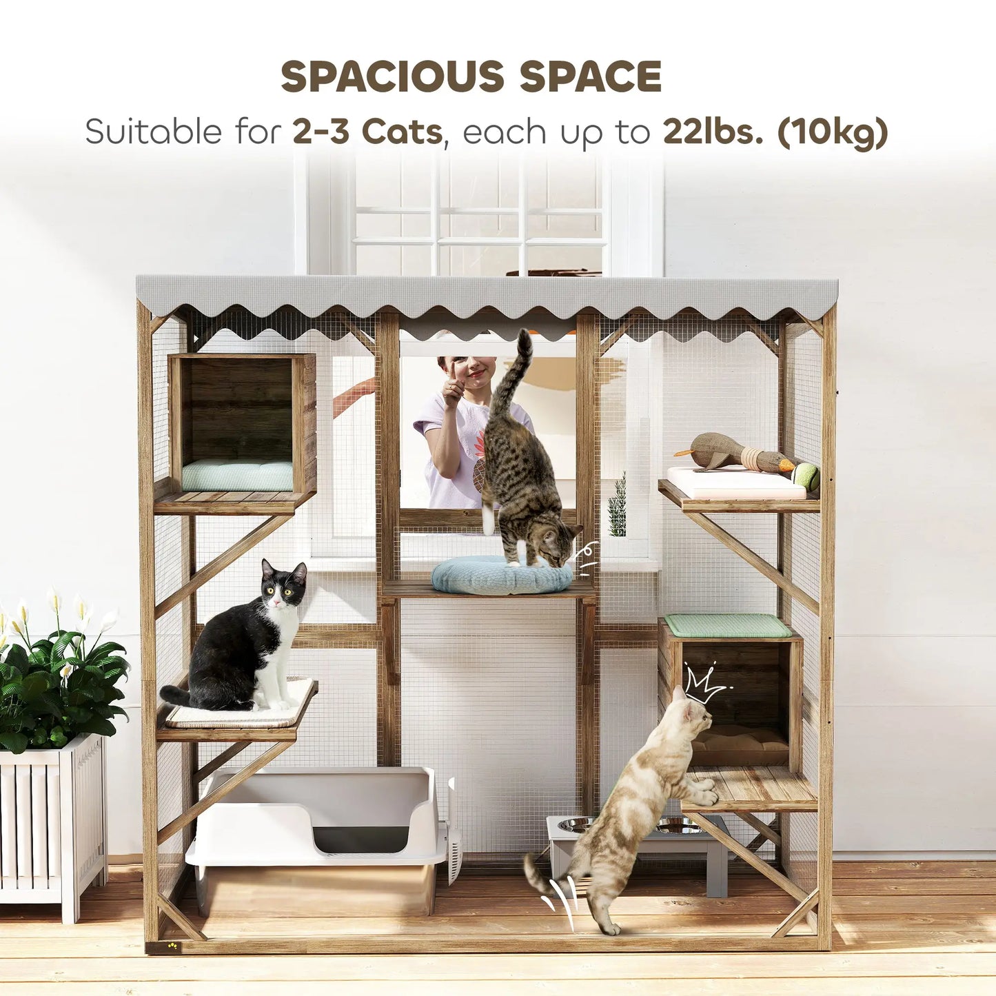 Wooden Catio Outdoor, Waterproof Cover, 5 Platforms, 59" x 28" x 59", Brown Outdoor Cat Enclosures at Gallery Canada