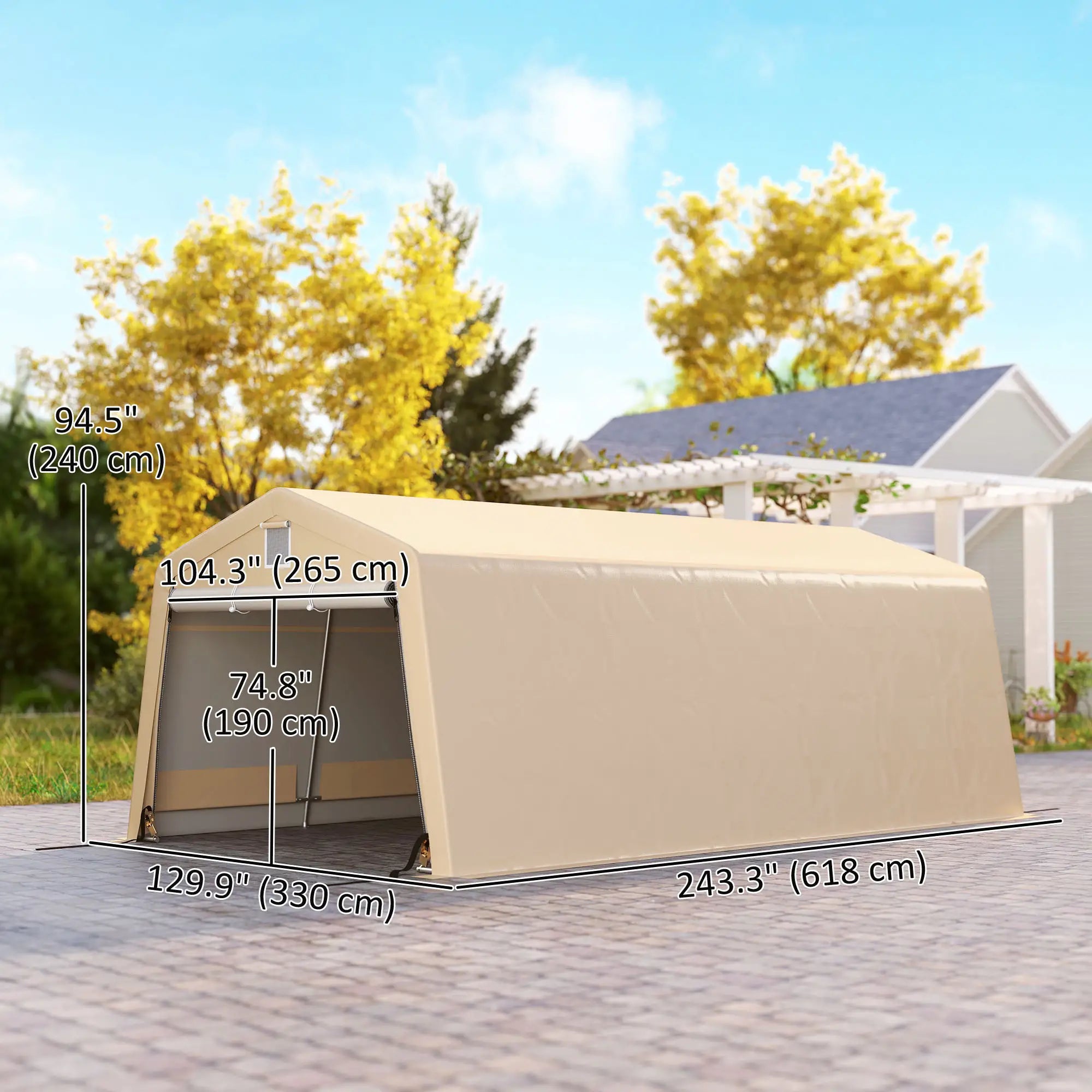 11' x 20' Portable Garage, Heavy Duty Carport Canopy, Khaki Car Shelters at Gallery Canada