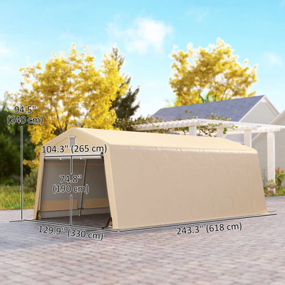 11' x 20' Portable Garage, Heavy Duty Carport Canopy, Khaki Car Shelters at Gallery Canada