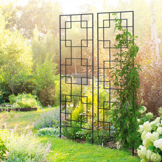 2 Pack Garden Trellis, Metal Grid Panels for Climbing Plants, 72" Tall Plant Stands Black at Gallery Canada