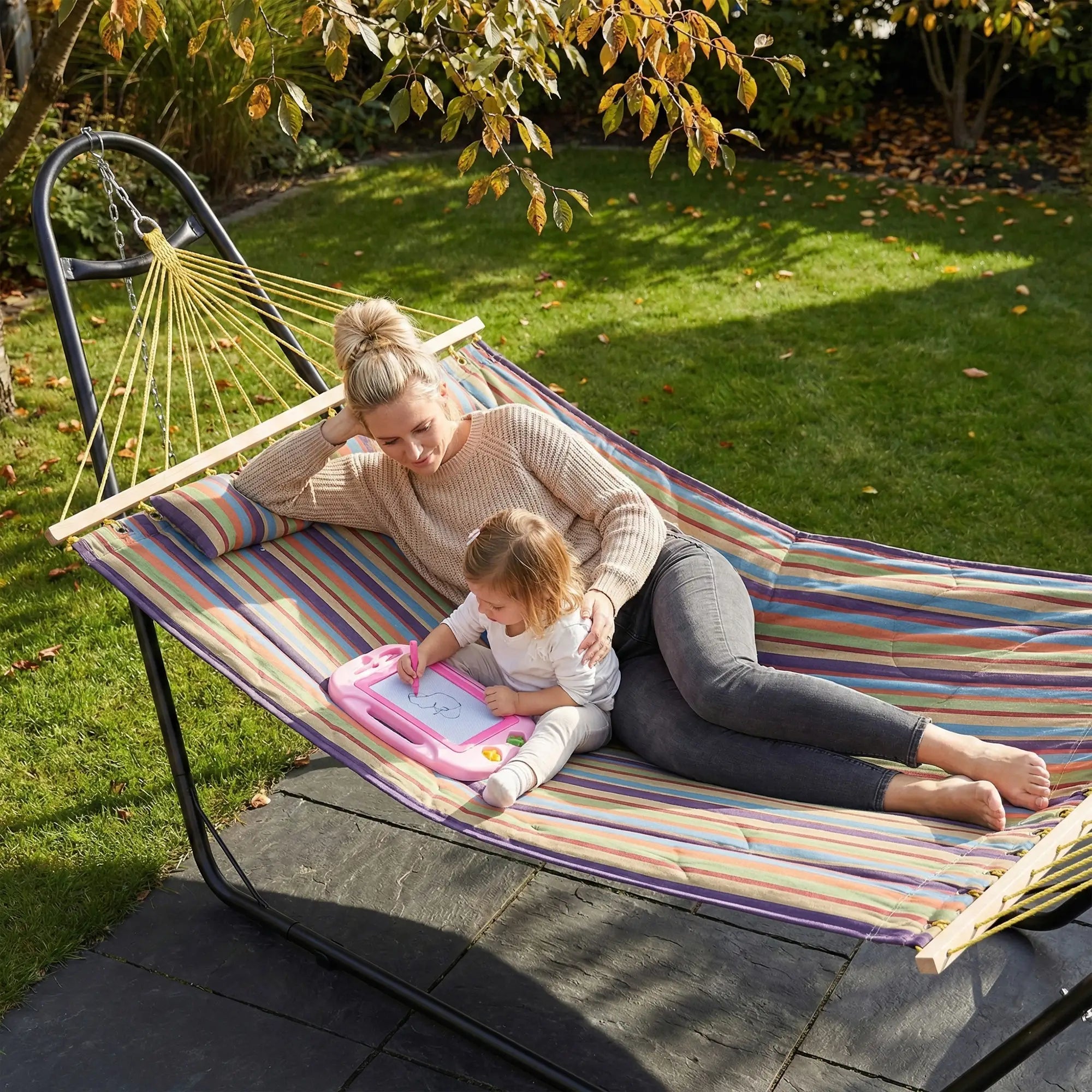 Heavy Duty Camping Hammock With Stand, Detachable Pillow, 264 lbs Capacity, Multicolor Hammocks with Stand at Gallery Canada
