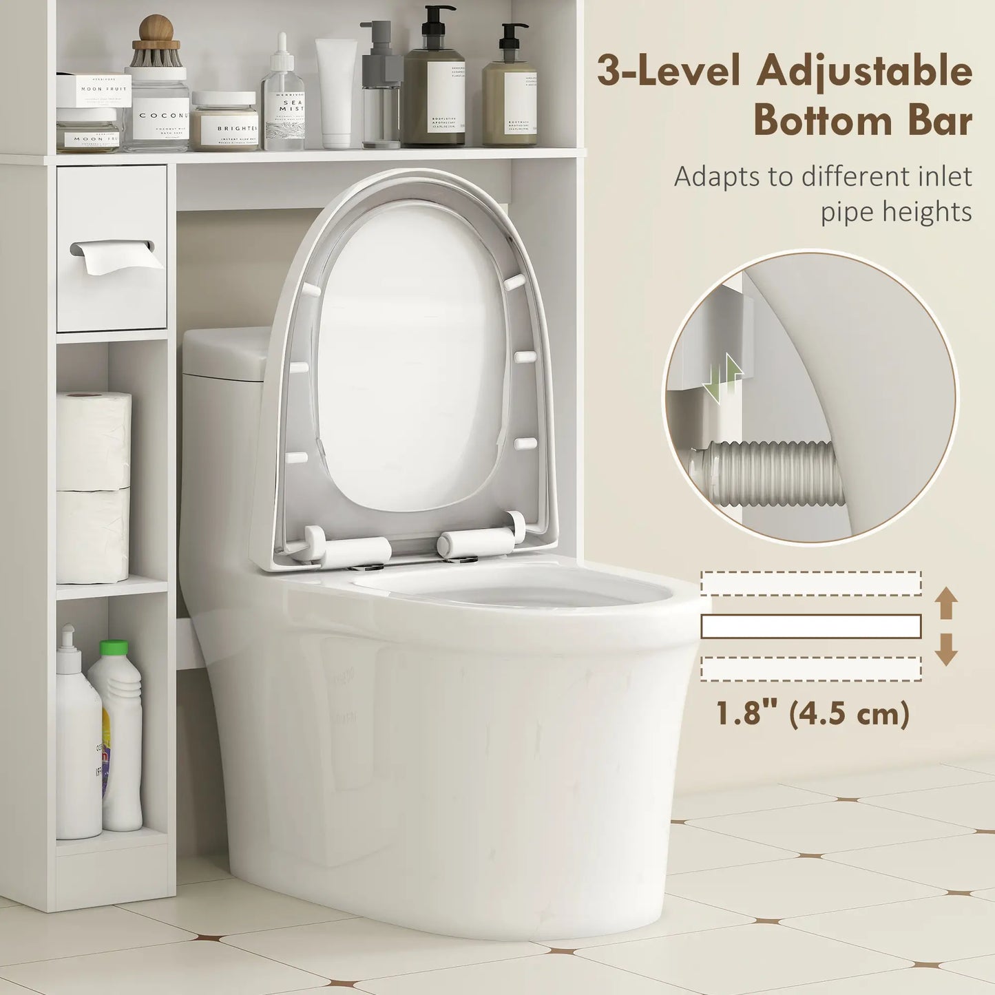 Over Toilet Storage Cabinet, 2 Doors, Toilet Paper Holder, White Bathroom Cabinets at Gallery Canada