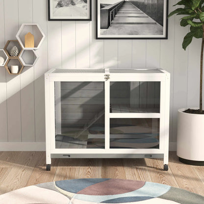 Indoor Rabbit Hutch with Wheels, Bunny Cage, Pull Out Tray, Grey Rabbit Hutch at Gallery Canada