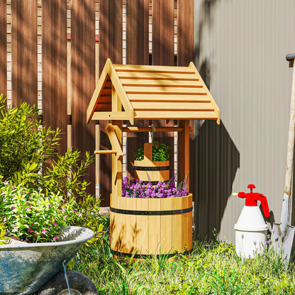 Wood Wishing Well Planter, Hanging Bucket, Drainage Hole, Orange Garden Decor at Gallery Canada