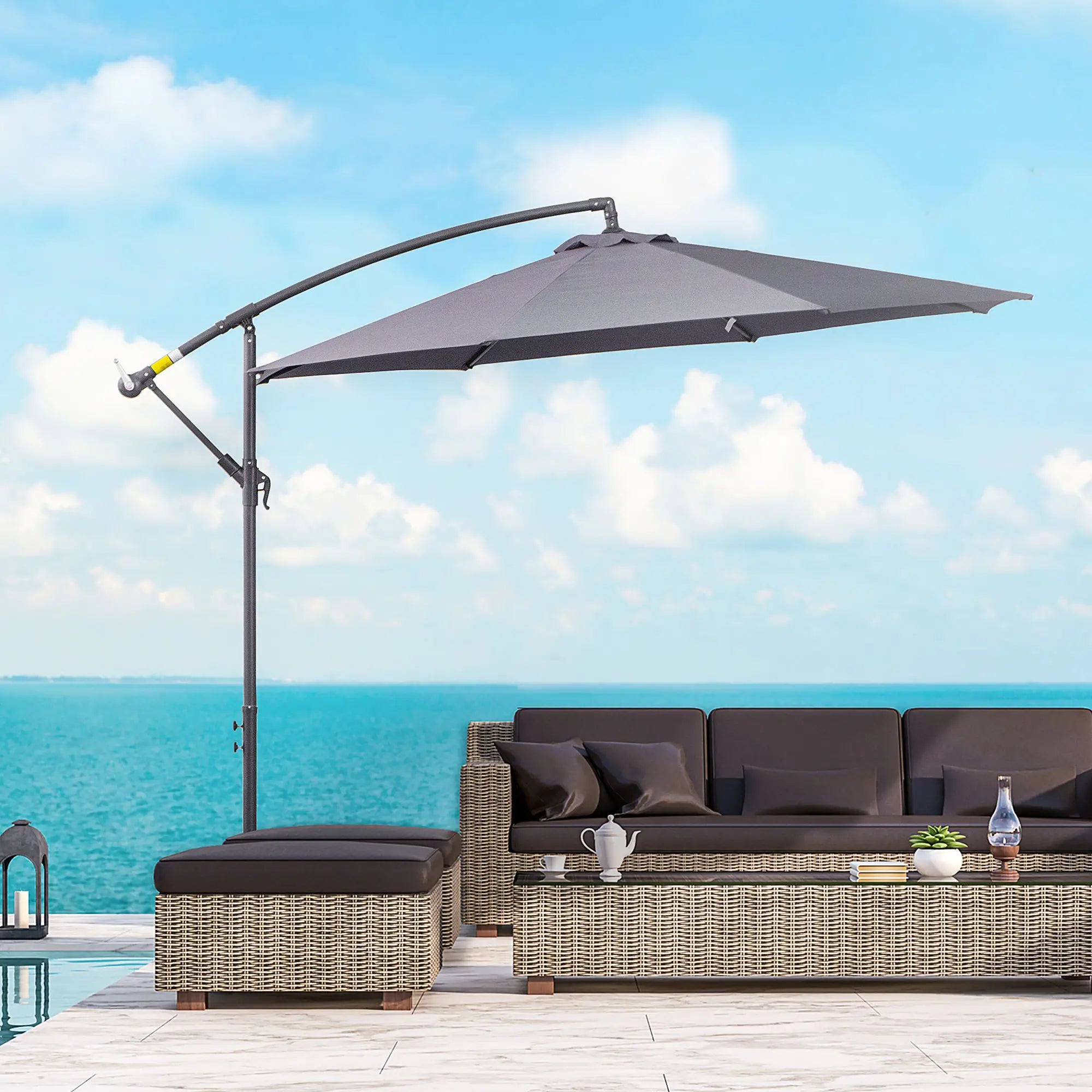 10ft Offset Patio Umbrella with Base, Crank, Grey Cantilever Umbrellas at Gallery Canada