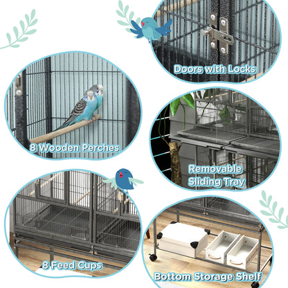61"H Divided Breeder Bird Cage, Rolling Stand, Removable Tray, Dark Grey Bird Cages at Gallery Canada