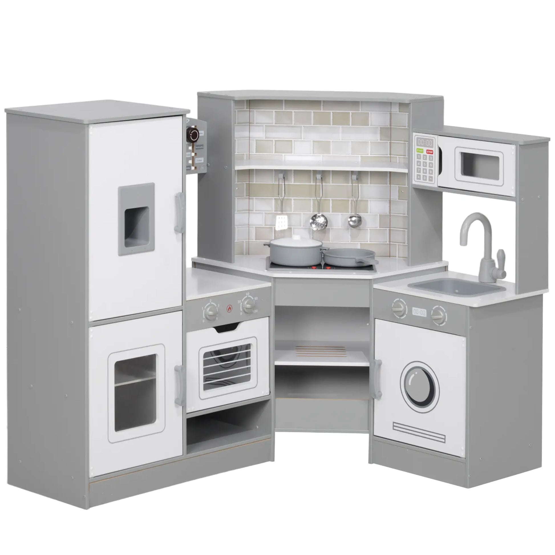 Corner Play Kitchen, Pretend Play Set with Lights, Sounds, Stove Play Kitchen Grey, White at Gallery Canada