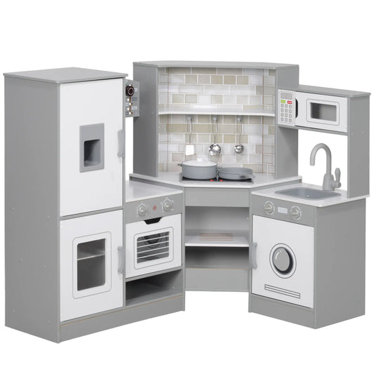 Corner Play Kitchen, Pretend Play Set with Lights, Sounds, Stove Play Kitchen Grey, White at Gallery Canada