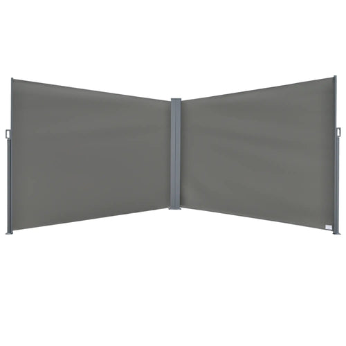 Retractable Double Side Awning, Folding Privacy Screen, Grey