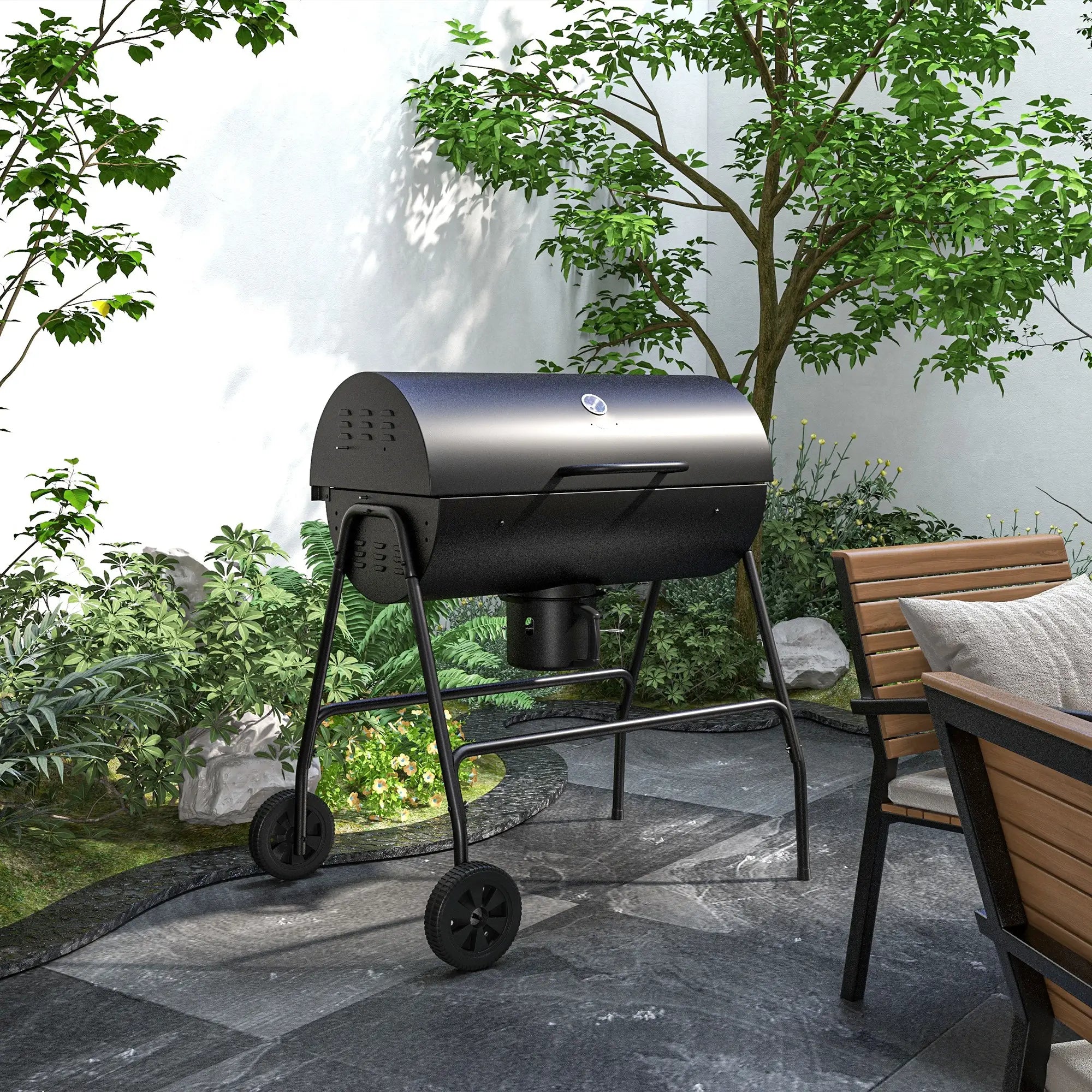 Charcoal BBQ Smoker, 420 sq.in. Cooking Area, Wheels, Ash Catcher, Black Charcoal BBQ Grils at Gallery Canada