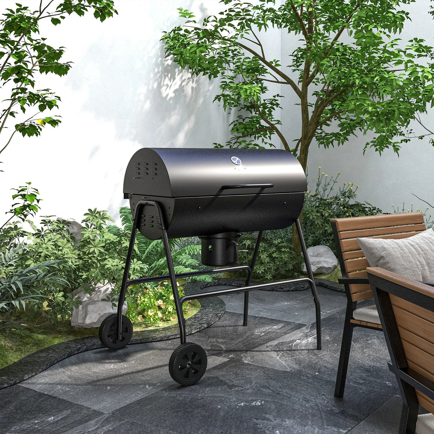 Charcoal BBQ Smoker, 420 sq.in. Cooking Area, Wheels, Ash Catcher, Black Charcoal BBQ Grils at Gallery Canada