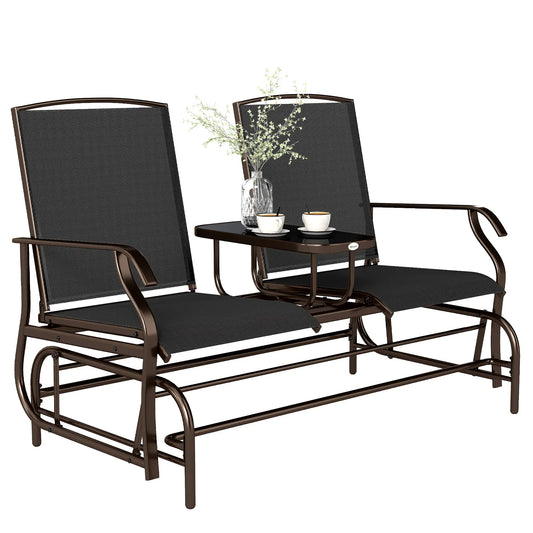 2 Person Patio Glider Rocking Chair, Outdoor Loveseat, Black Outdoor Gliders Brown Frame, Black Fabric at Gallery Canada