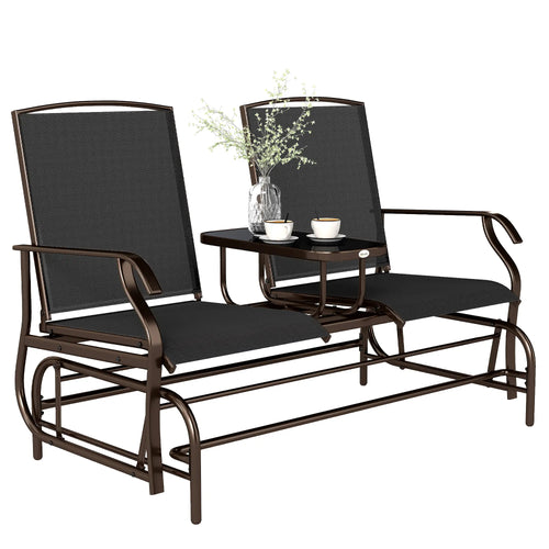 2 Person Patio Glider Rocking Chair, Outdoor Loveseat, Black