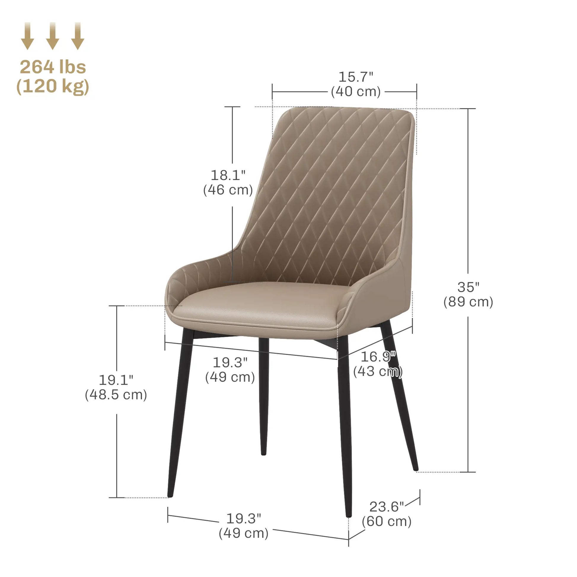 Modern Dining Chairs Set of 2, PU Leather, Metal Legs, Khaki Dining Chairs at Gallery Canada
