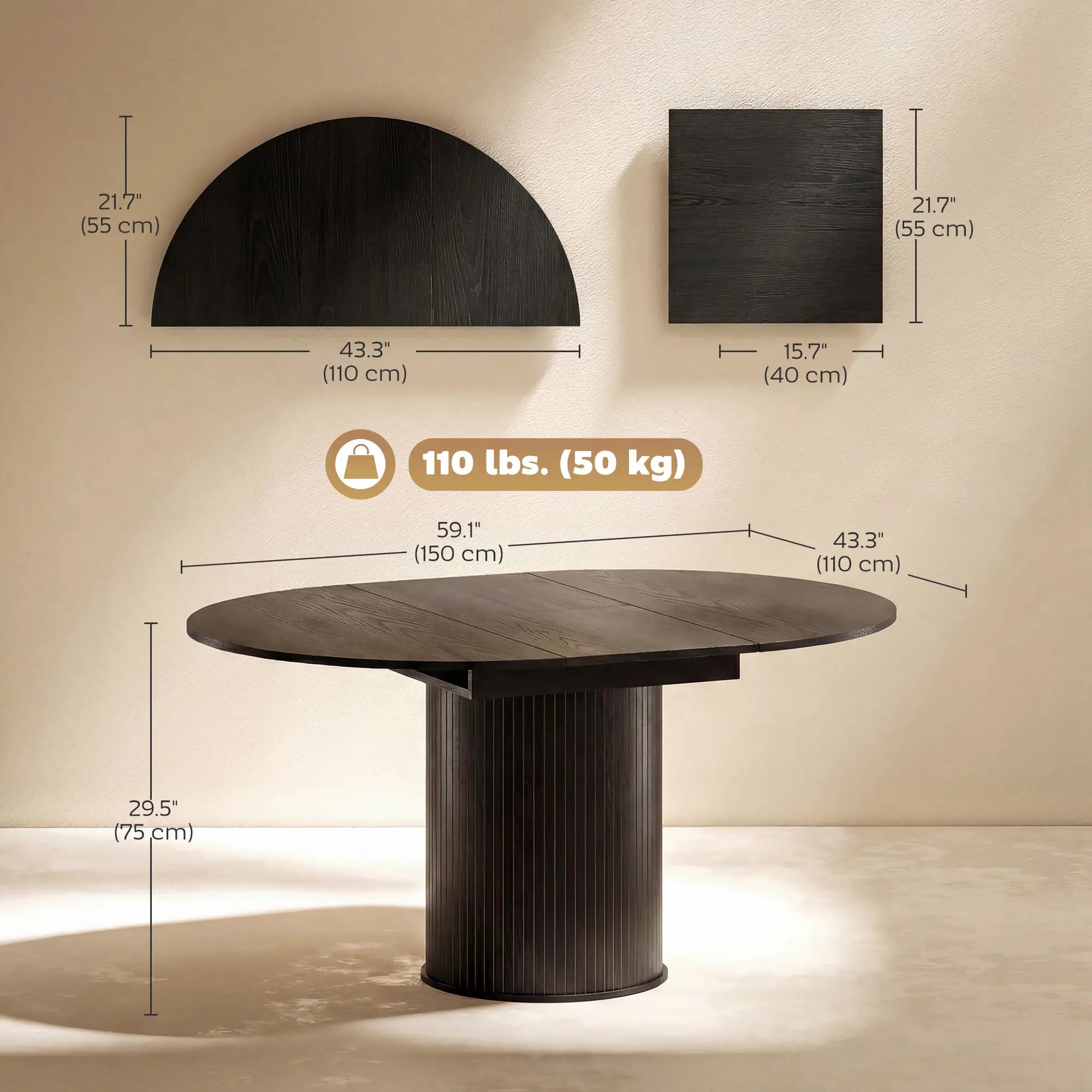 Extendable Kitchen Table, 43.5