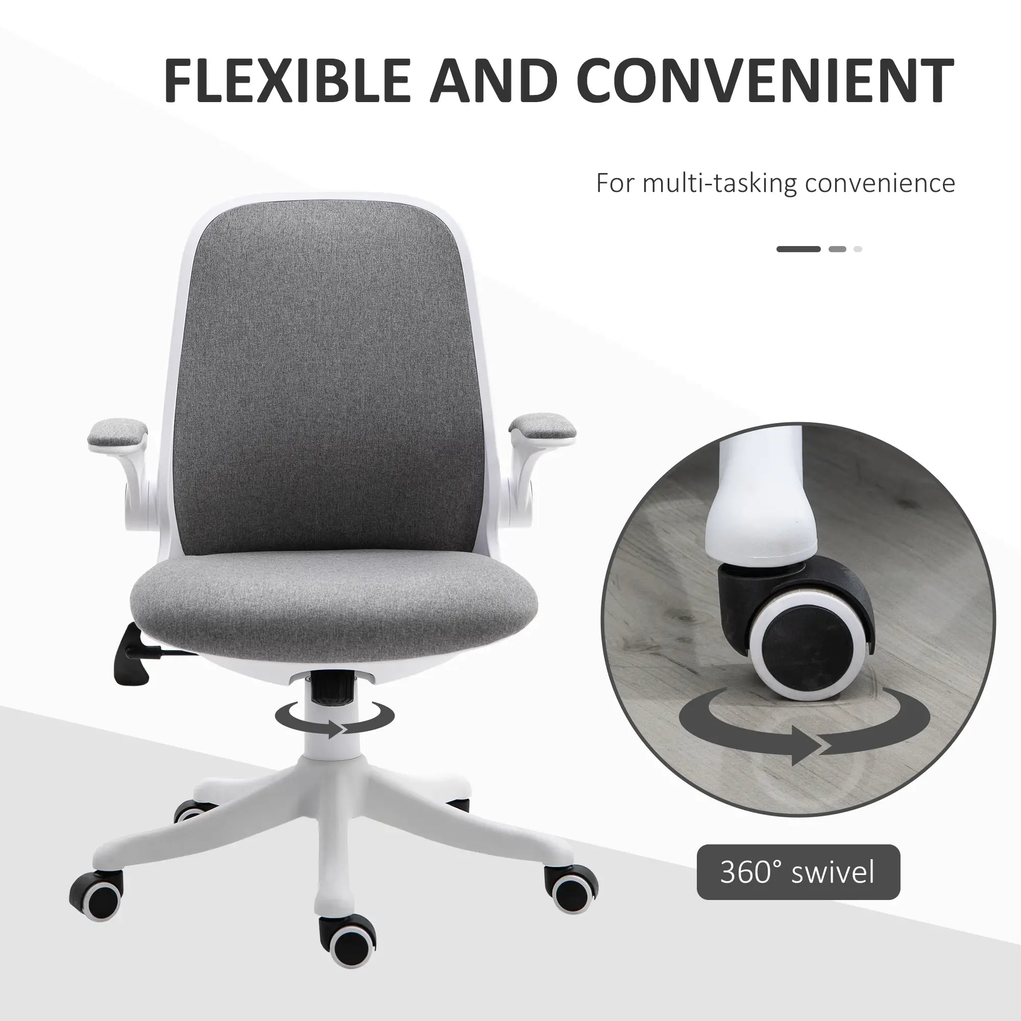 360° Swivel Office Chair, Adjustable Height, Flip-Up Arms, Grey Task Chairs at Gallery Canada
