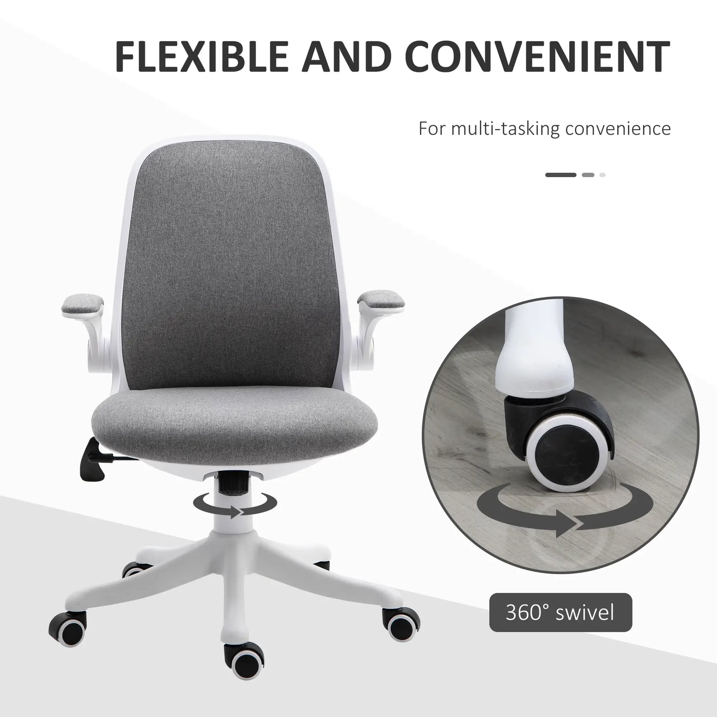 360° Swivel Office Chair, Adjustable Height, Flip-Up Arms, Grey Task Chairs at Gallery Canada
