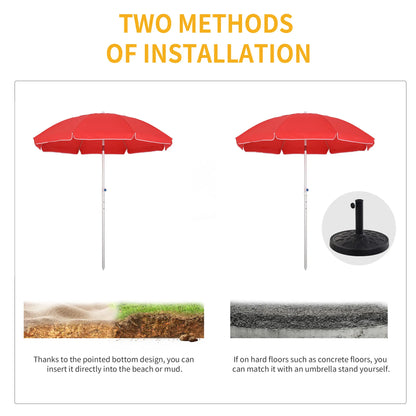 6.4ft Beach Umbrella, Aluminum Pole, Adjustable Tilt, Carry Bag, Red Beach Umbrellas at Gallery Canada