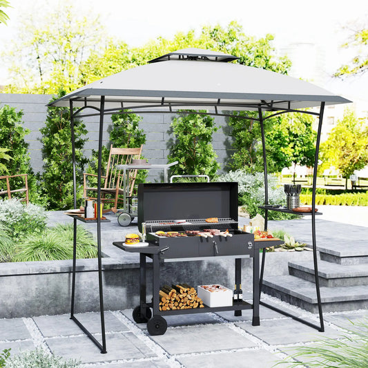 8' x 5' Outdoor Grill Gazebo, Double Tiered Barbecue Shelter, Light Grey BBQ Grill Gazebos Light Grey at Gallery Canada