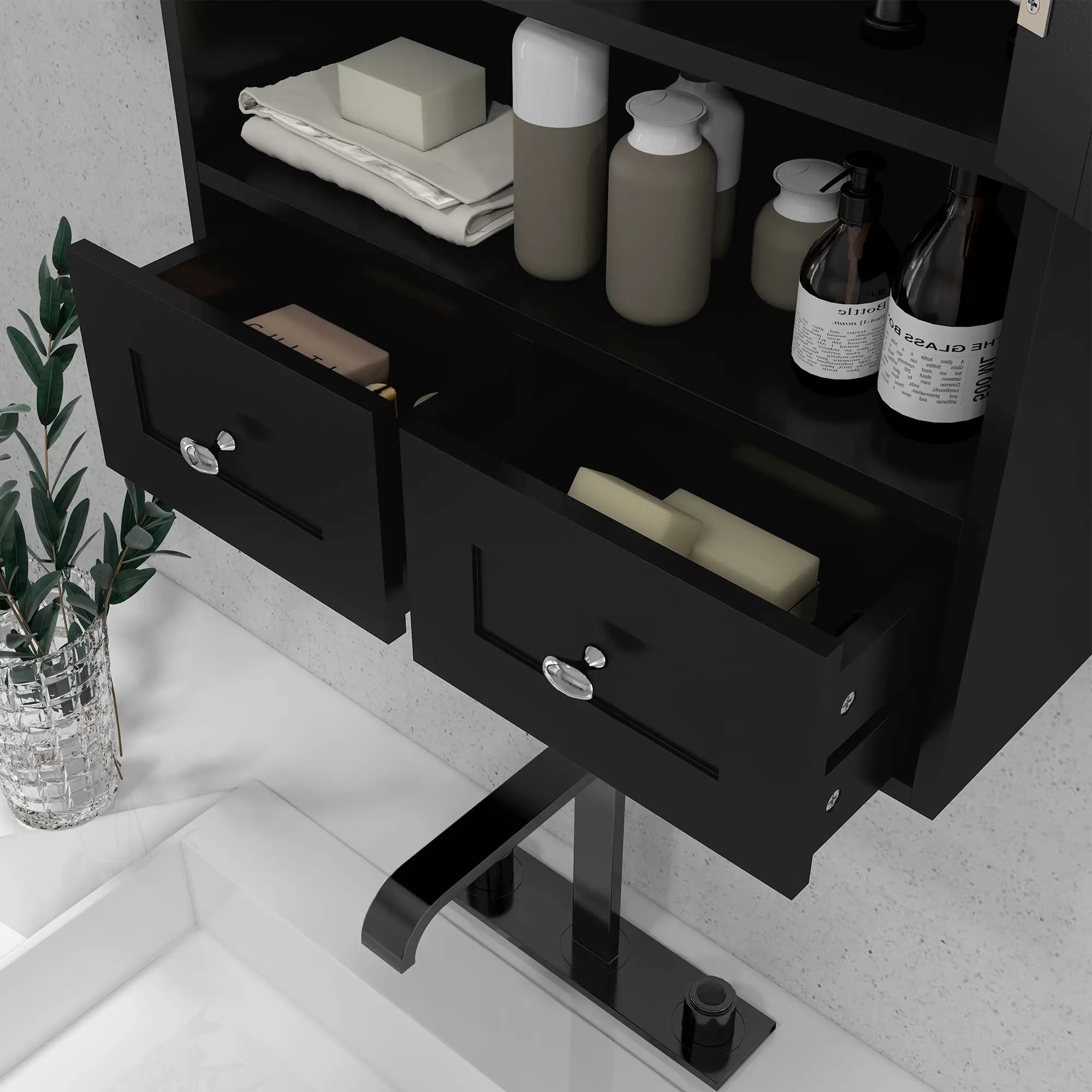Medicine Cabinet, Bathroom Wall Cabinet with Shelf, Drawers, Black Wall Mounted Cabinets at Gallery Canada