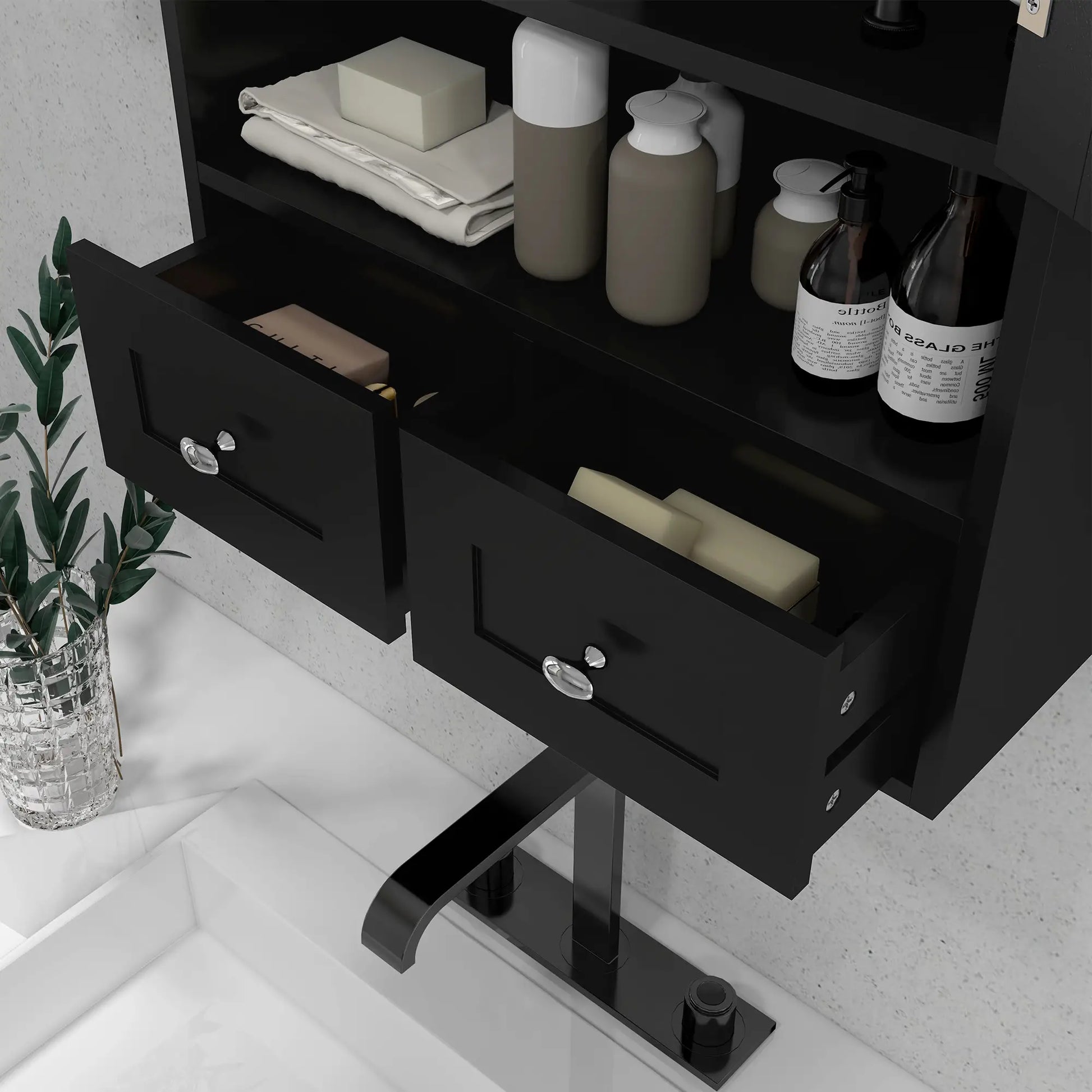 Medicine Cabinet, Bathroom Wall Cabinet with Shelf, Drawers, Black Wall Mounted Cabinets at Gallery Canada